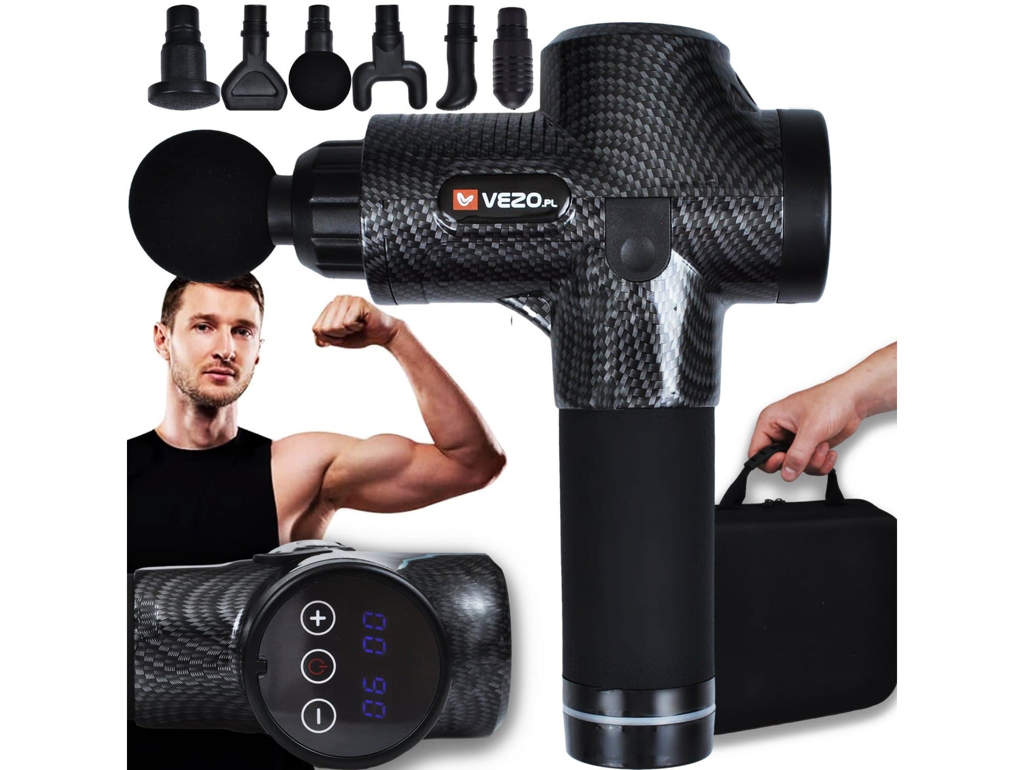 Vezo pistolet do masażu pleców ciała masażer massage gun zestaw 6